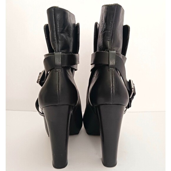 Animale Brazil Blk Leather Platform Ankle Boot Harness Strap High Block Heel  37 - Picture 6 of 13